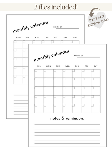 Printable Monthly Calendar - Minimalist - Digital Download | INSPIRED ...