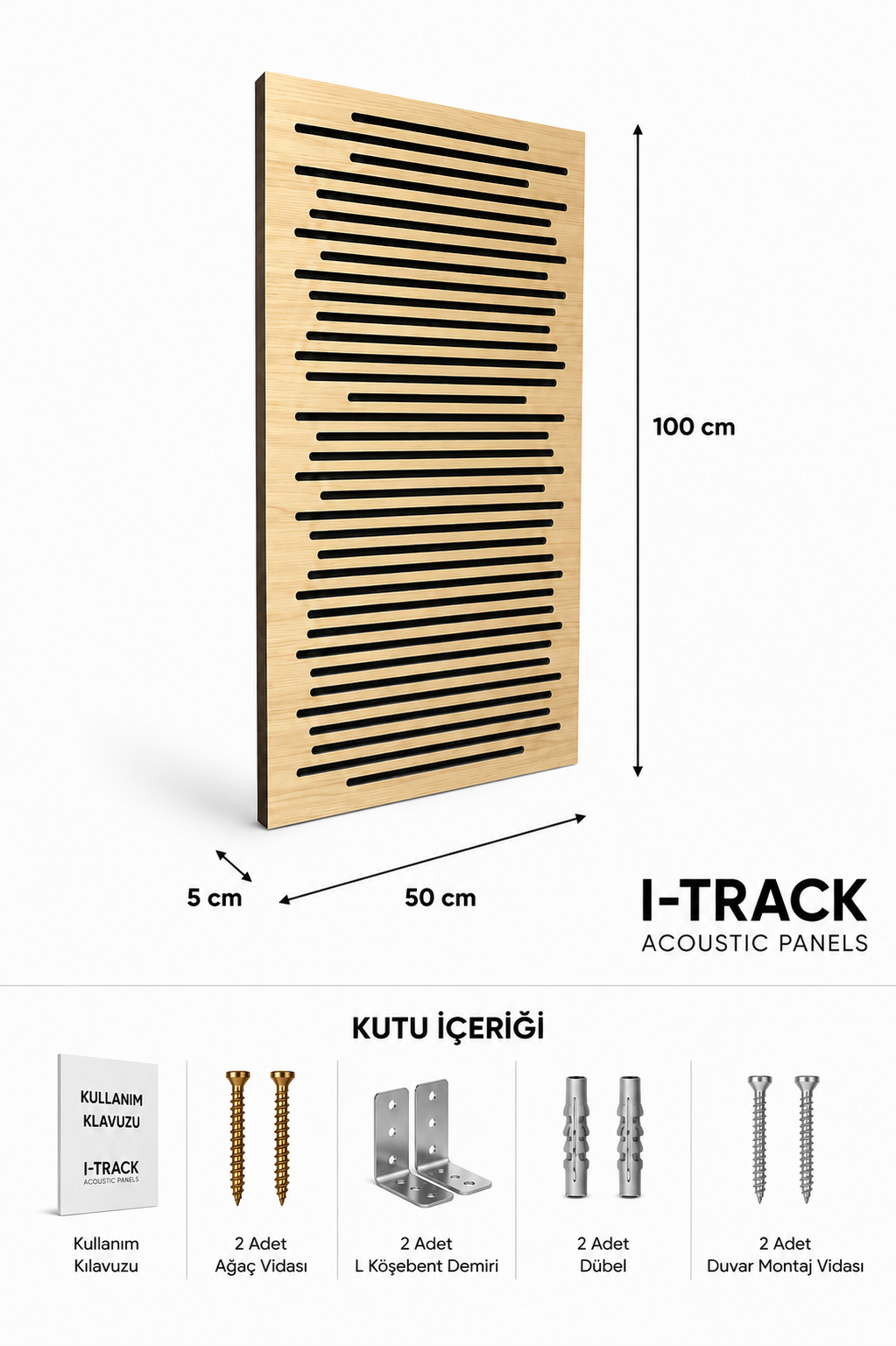50*100cm Ahşap Difüzör Akustik Panel Naturel