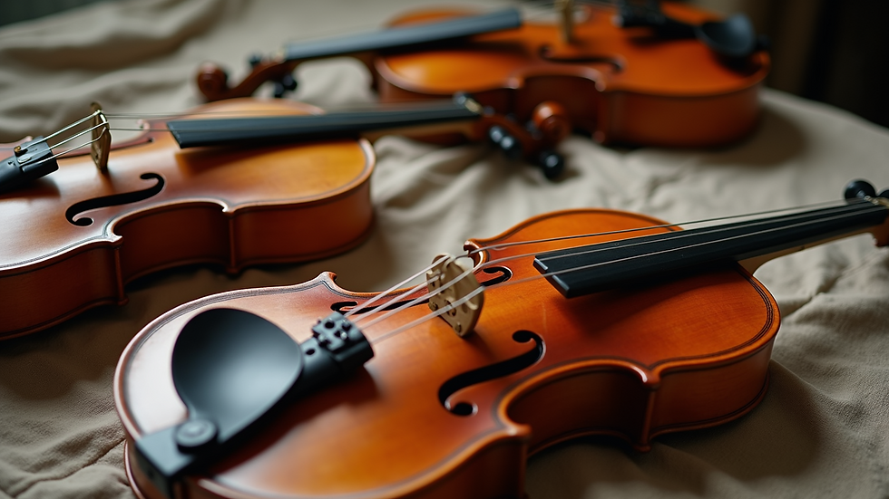 High angle view of traditional string instruments laid out on a cloth