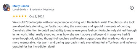 5 star Indianapolis wedding photographer client review