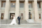 Bride and Groom in Front of Columns of Indianapolis Central Library