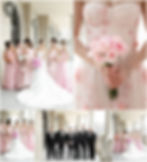 Pink floral bridesmaids dresses and bride photos smiling at hotel Carmichael