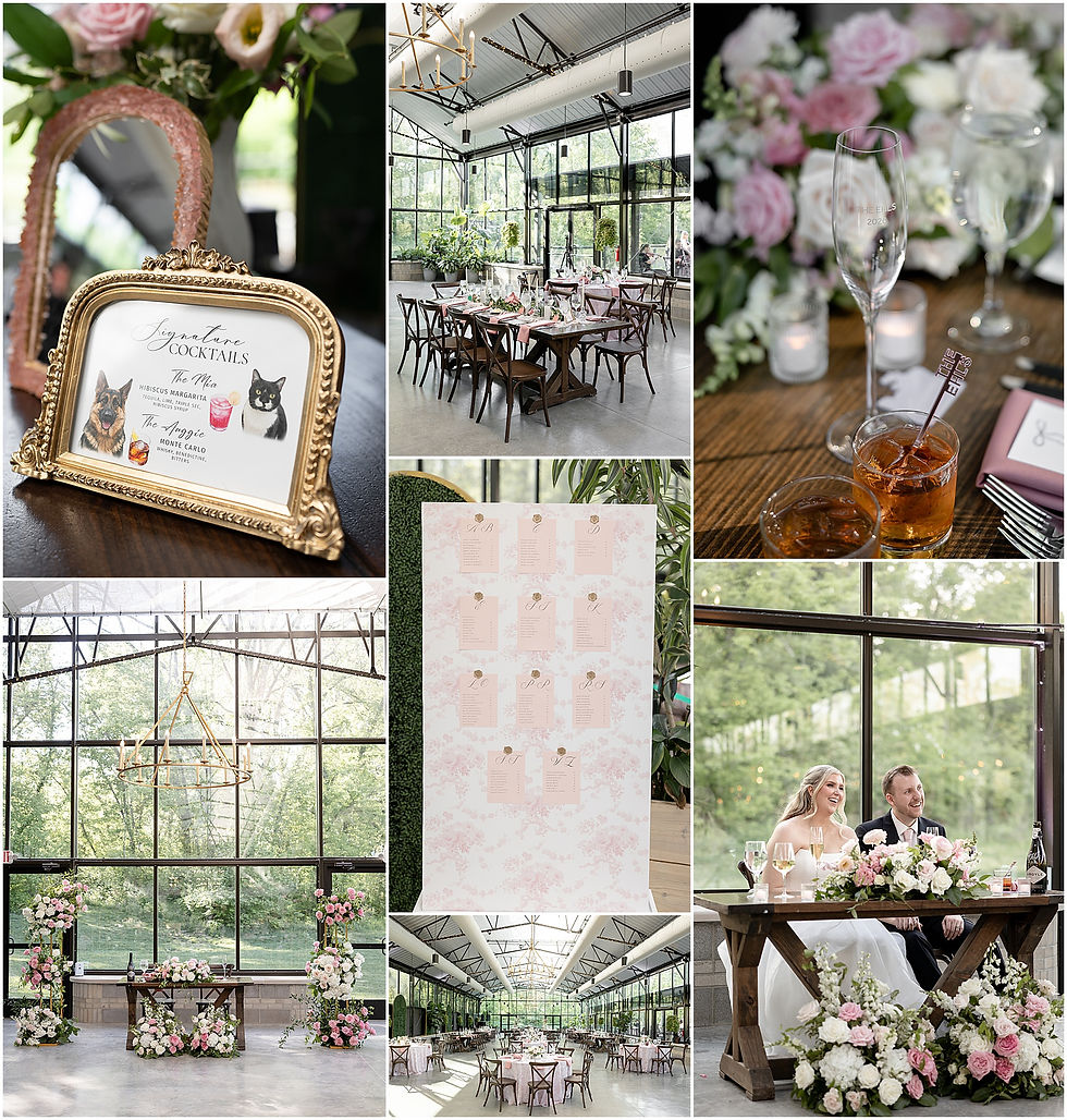 Bright indoor reception space with glass walls and natural light in Indianapolis wedding venue