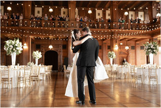 First Dance of photo of bride and groom in Scottish Rite Cathedral Ballroom 