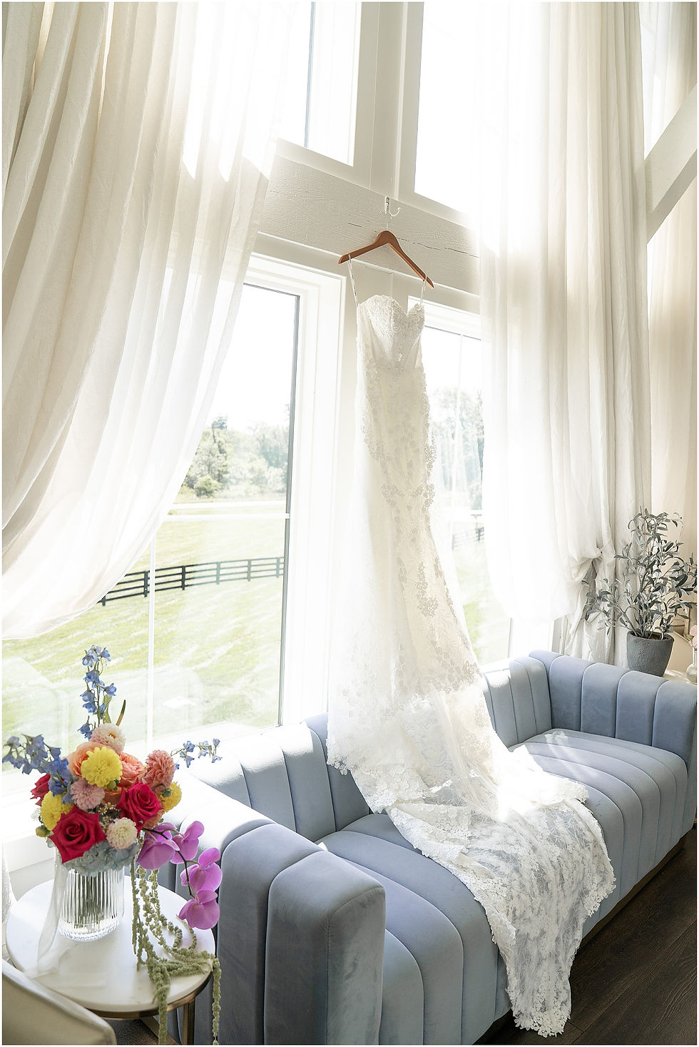 Wedding Dress hanging in the bridal suite at The Sixpence in Indiana