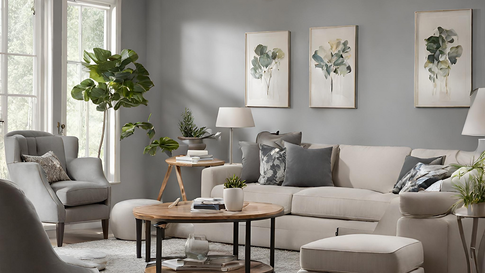 A freshly painted room with modern lighting fixtures and furniture, showcasing the results of indoor home improvement projects.