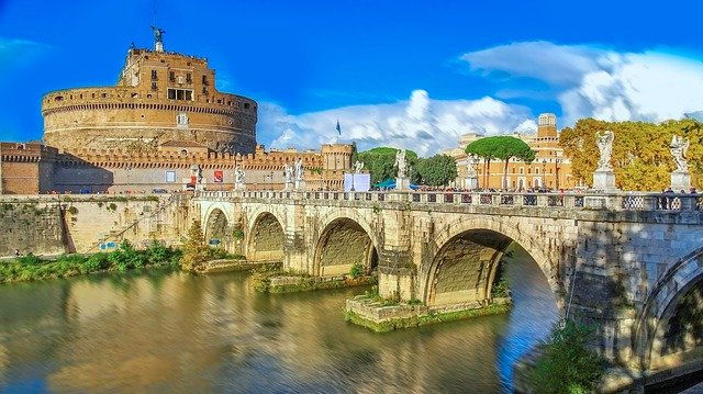 Castel Sant’Angelo and one of Rome’s beautiful bridges.