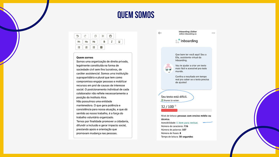 Análise do conteúdo "Quem Somos" pela IA InBoarding