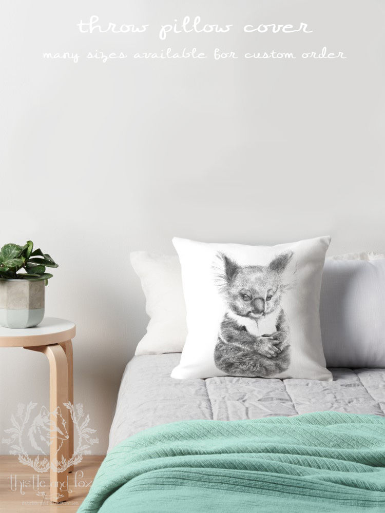 Thumbnail: Baby Koala Linen Throw Pillow, Australian Fauna Cushion