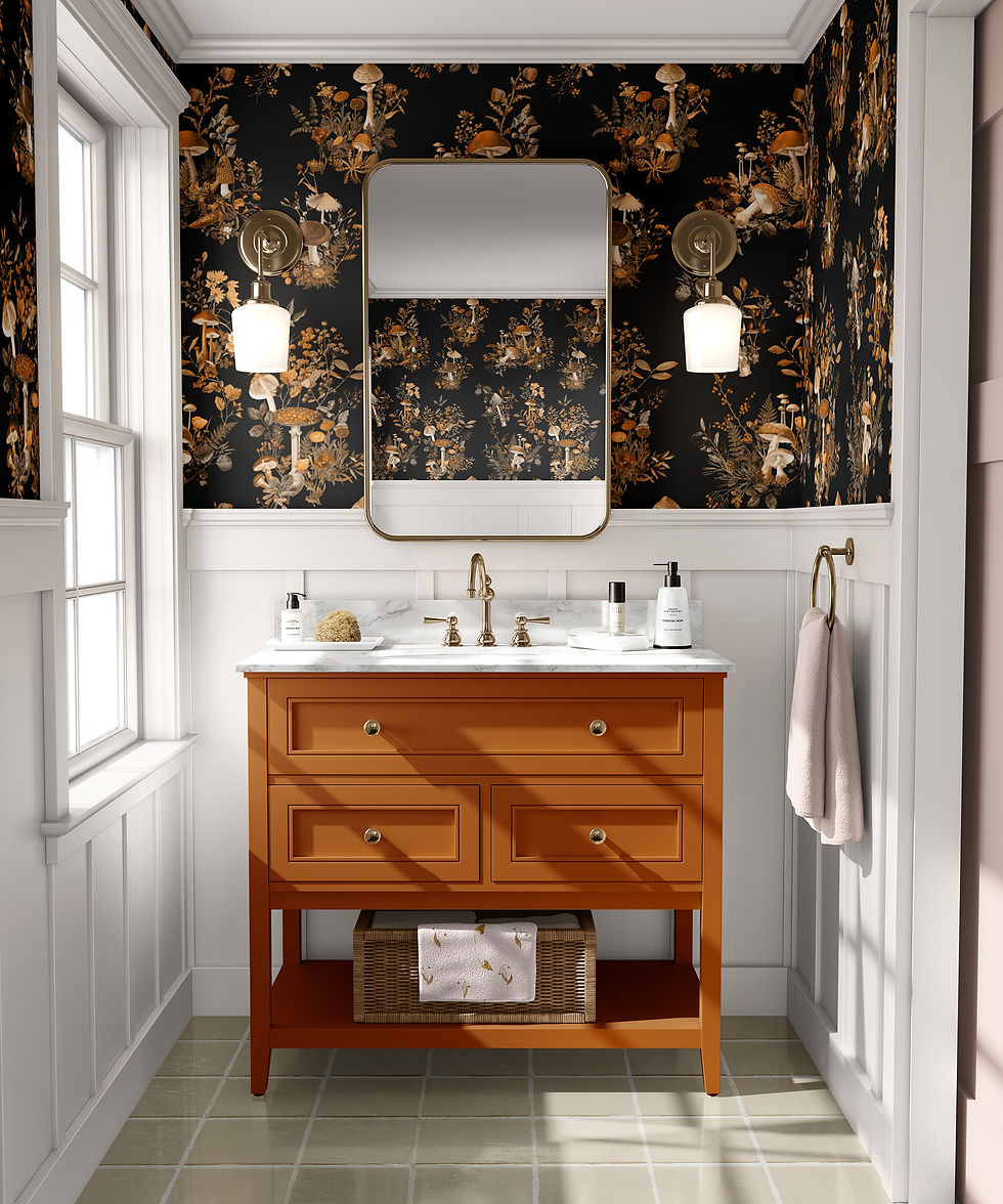 Thumbnail: Woodland Foliage Drawer Liner Paper or Wallpaper, Orange & Black