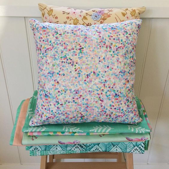 Thumbnail: Bunnies & Rainbow Honeycomb Linen Throw Pillow, Geometric Cushion Cover