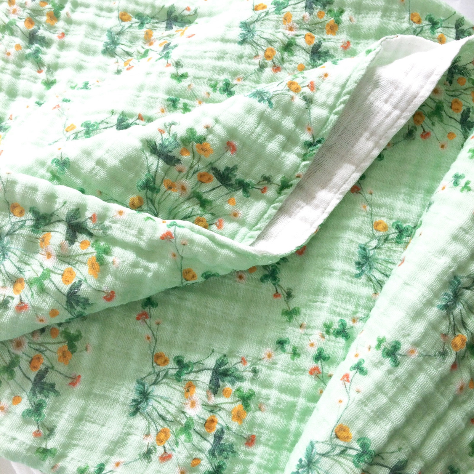 Organic Cotton Muslin Baby Blanket Meadow Diamond Green Thistle and