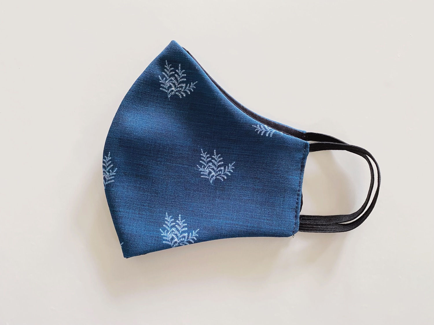 Fabric Face Mask, Feathery Fern Dark Blue, Handmade in Australia