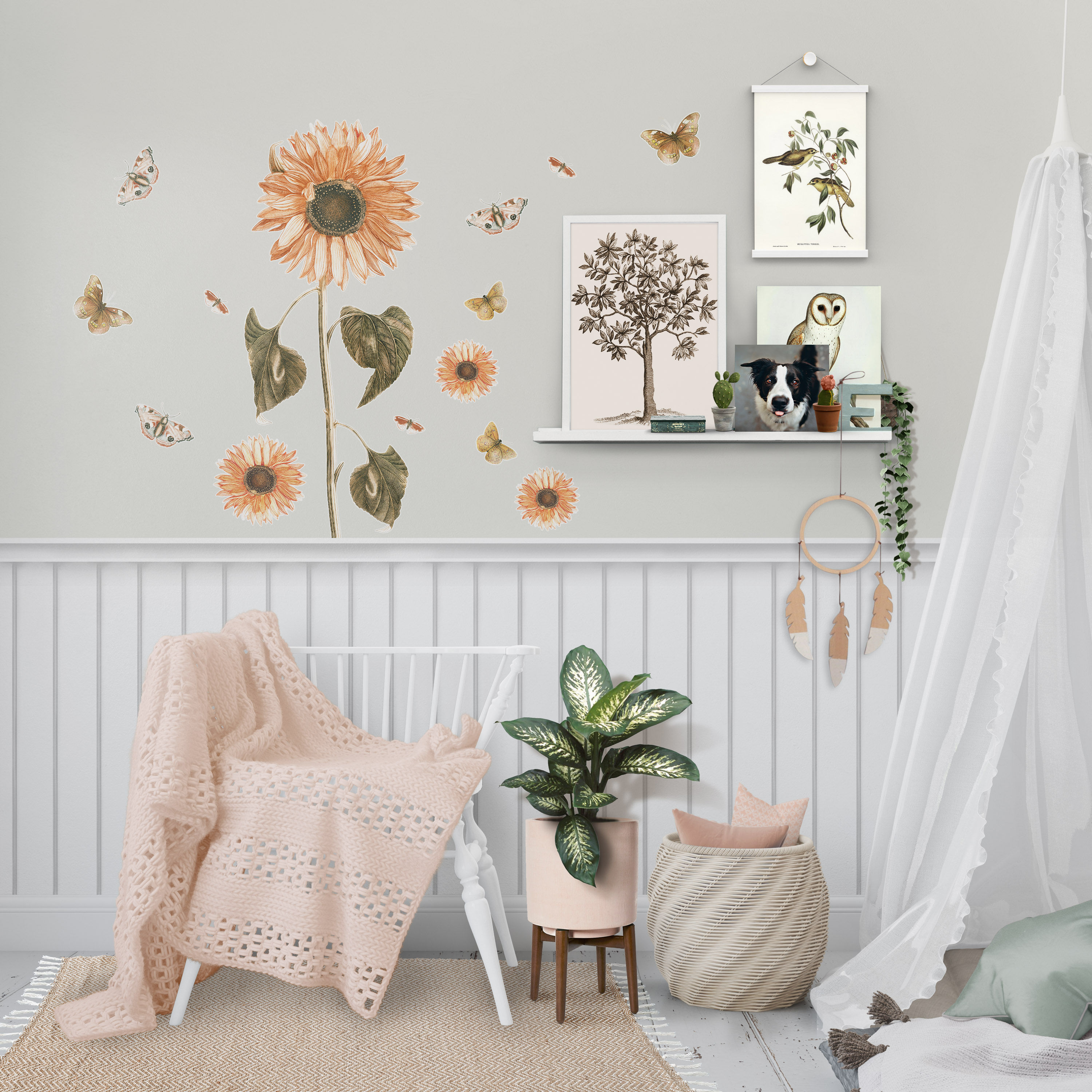 Giant Sunflower Wall Sticker Set, Repositionable Decals