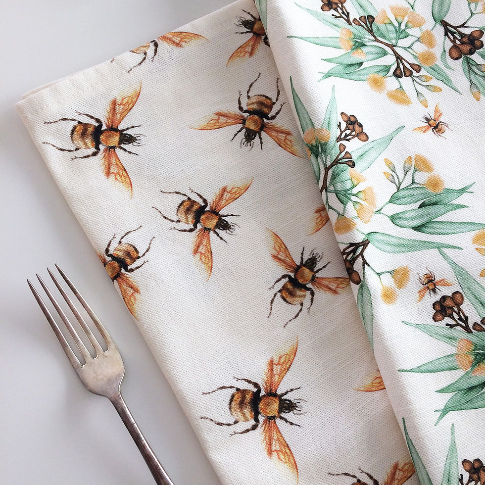Thumbnail: Table Runner, Eucalyptus Gum Blossom in Yellow with Bees