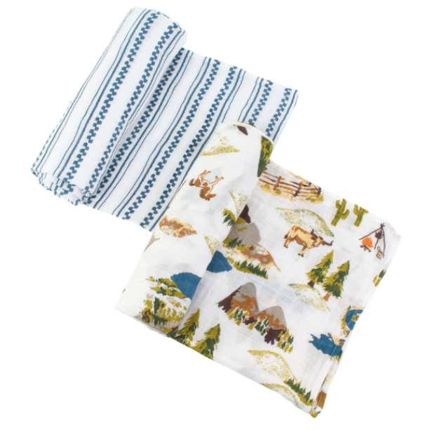 Thumbnail: Wyoming + Western Stripe Classic Muslin Swaddle Blanket Set