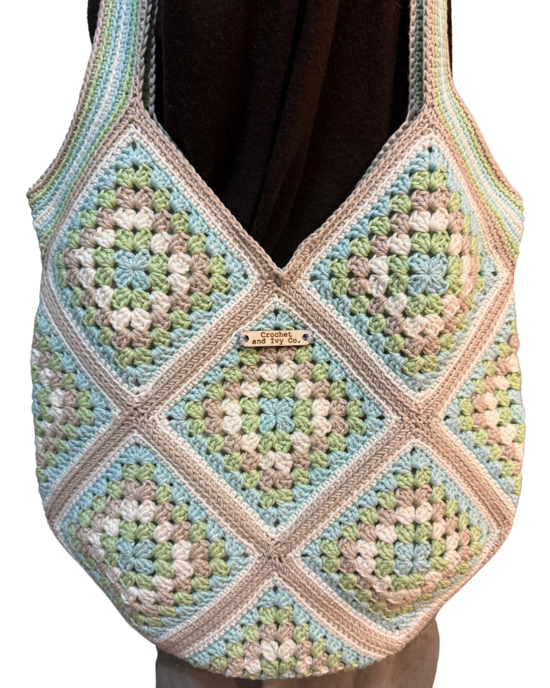 Handmade Crochet Tote Bag with Fabric Lining and Interior Pockets