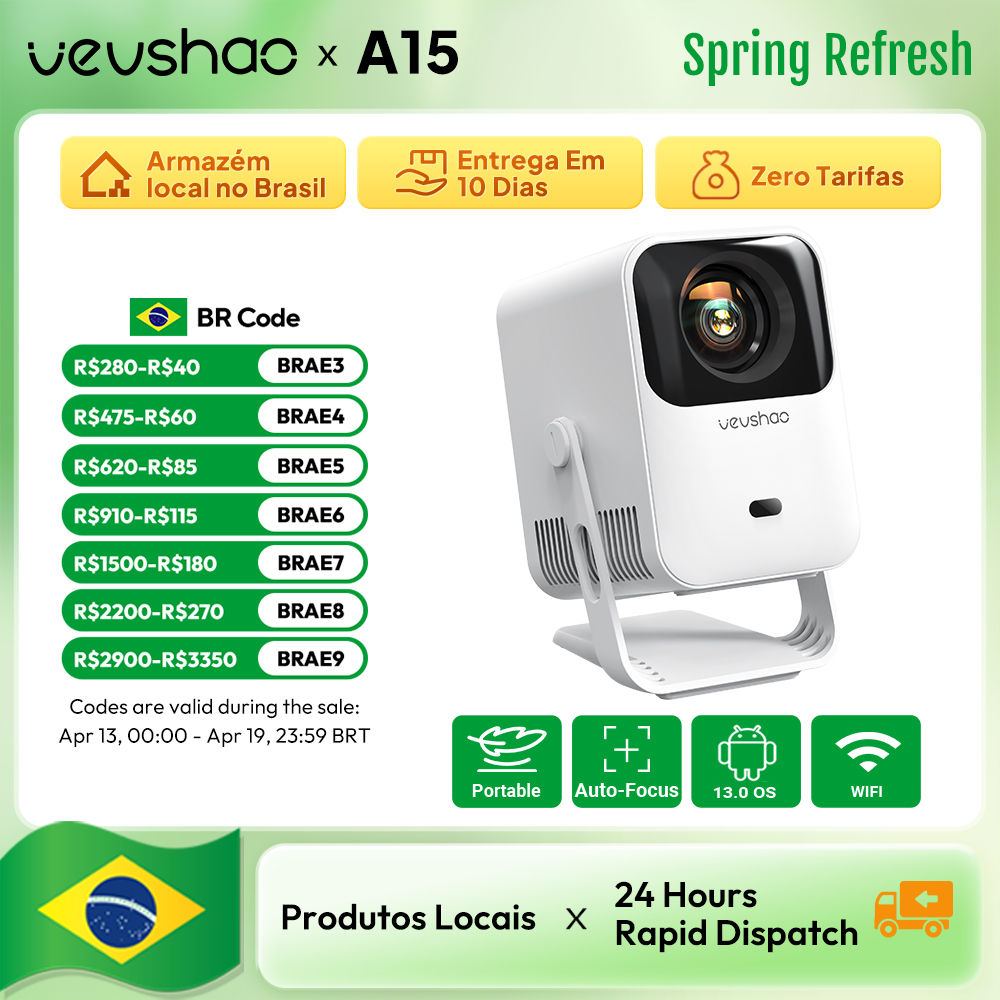 Projetor Inteligente Portátil Vevshao A15 com Android 13, Dual WiFi