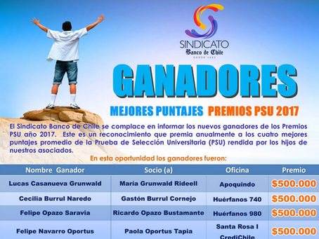 GANADORES MEJORES PUNTAJES PREMIOS PSU 2017