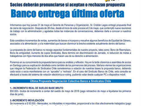 Negociación Colectiva 2018: Banco entrega última oferta:
