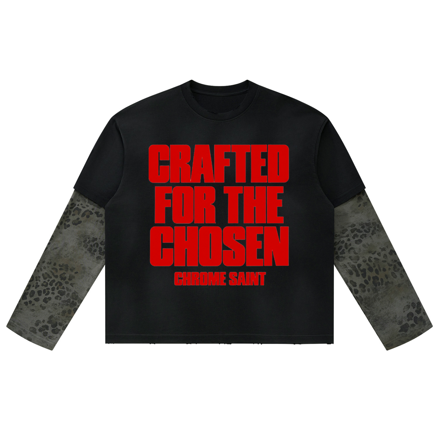 “CRAFTED FOR THE CHOSEN”  Unisex Vintage Wash Leopard Paneled Layer T-Shirt