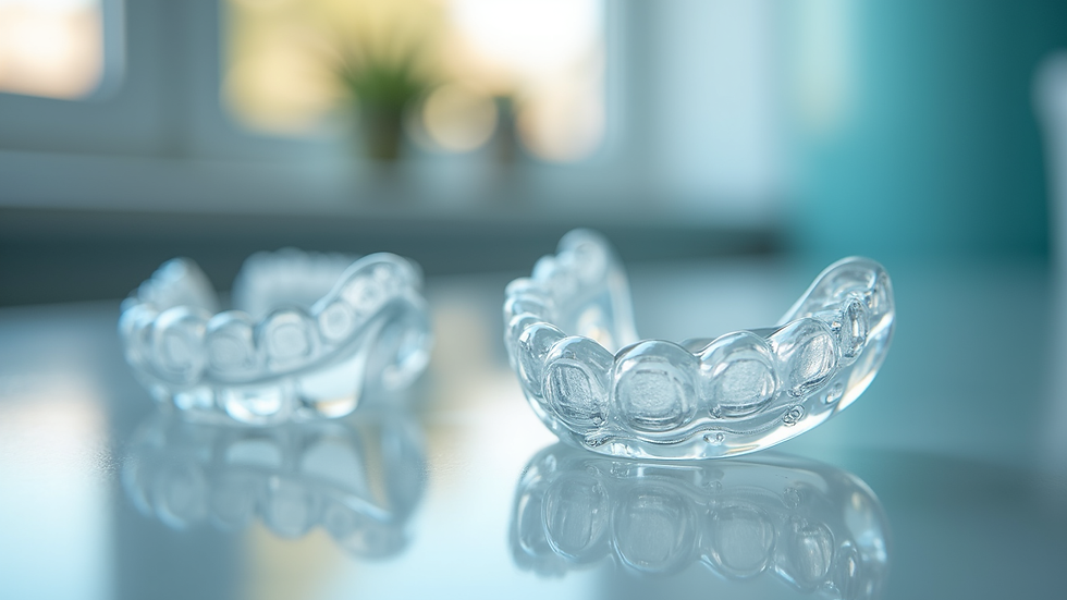 Eye-level view of an Invisalign consultation setup with clear aligners displayed