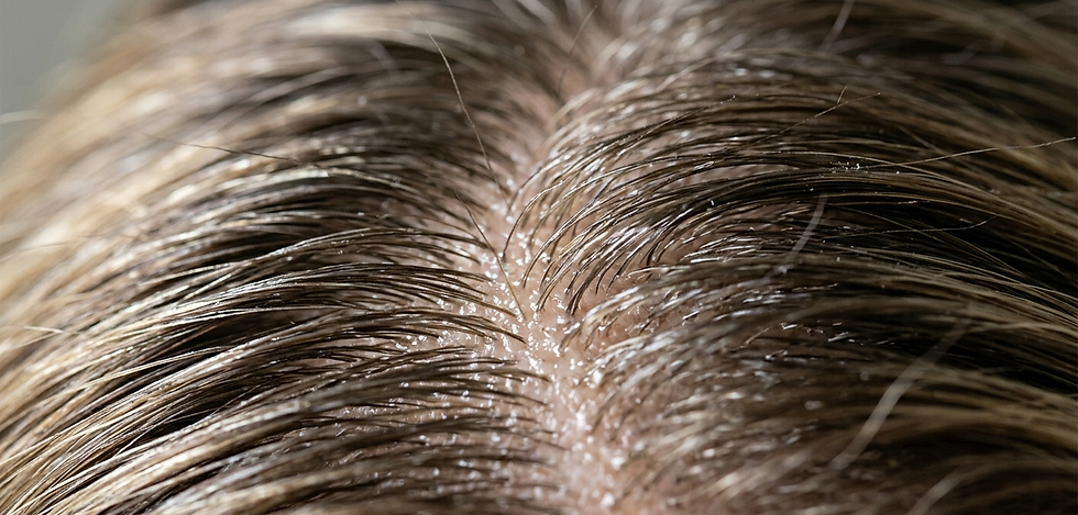 oily scalp condition close up