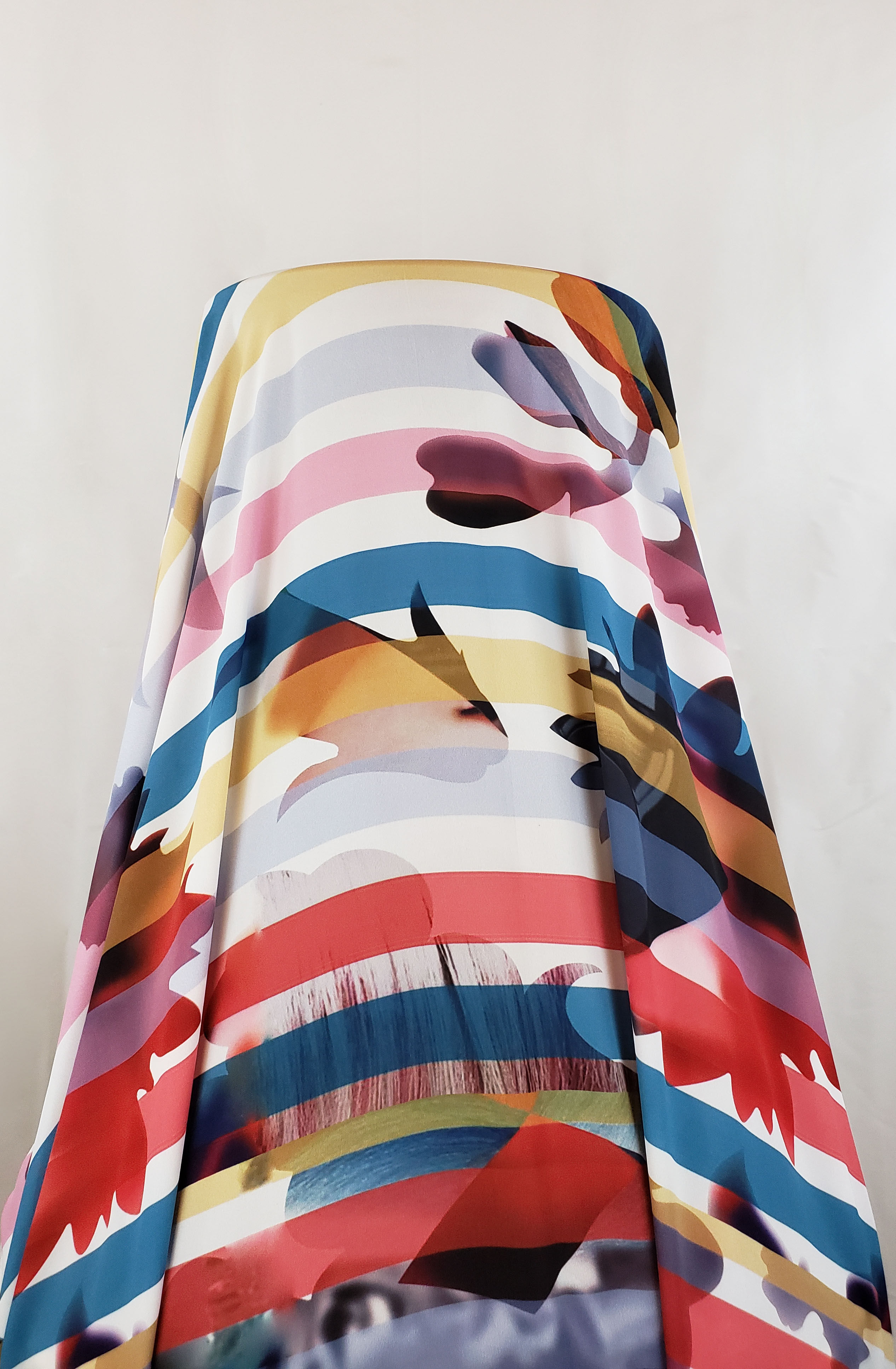White/Multi-Color Large Floral Digital Print & Stripe