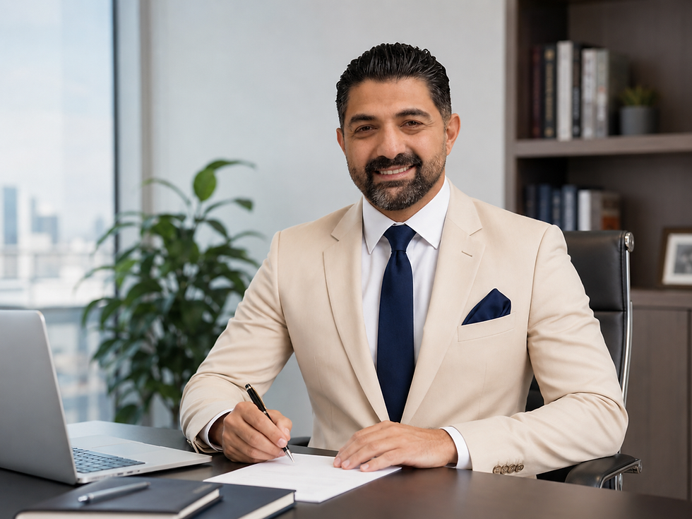 Farshid Azarang, mortgage broker in Vaughan, at his desk reviewing mortgage documents