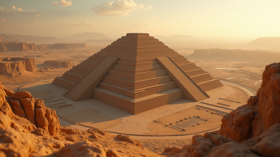 High angle view of an ancient Mesopotamian ziggurat