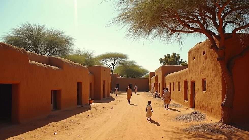 Wide angle view of traditional Dogon village in Mali