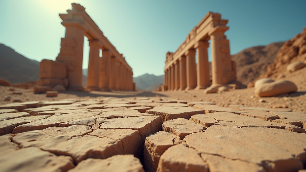 Eye-level view of a cracked ancient ruin in the desert