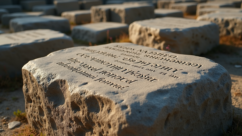 Wide angle view of ancient stone with inscriptions