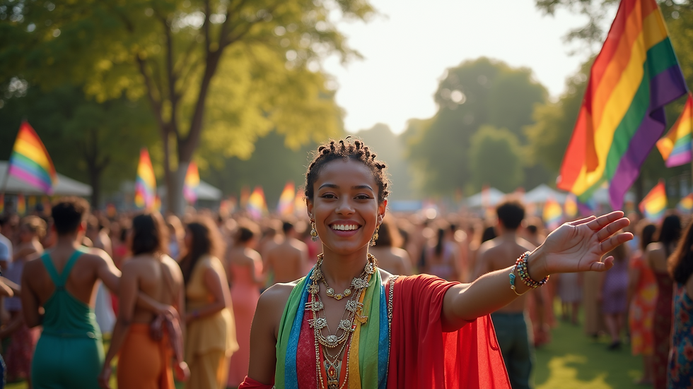 Wide angle view of a vibrant cultural festival celebrating diversity in a local park