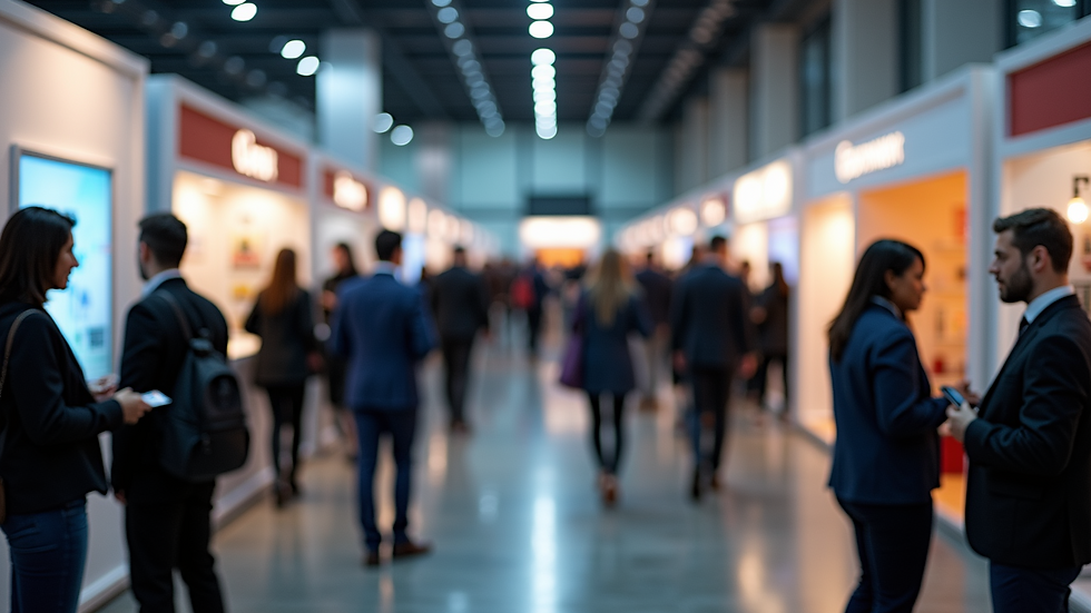 Eye-level view of a bustling local job fair with various booths