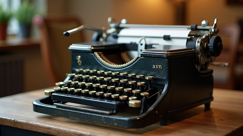 Close-up view of a vintage typewriter with a blank page