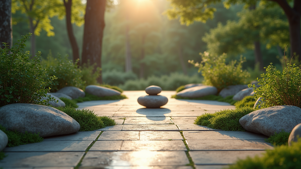 High angle view of a tranquil meditation space surrounded by nature