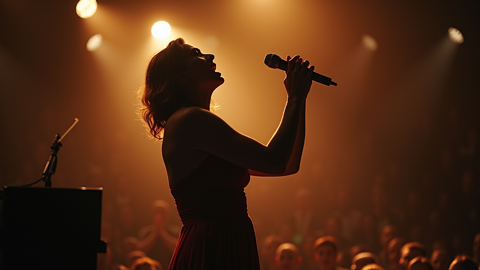 Close-up view of a classical opera singer performing