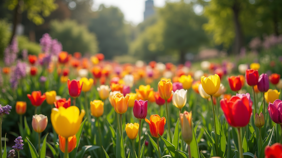 Eye-level view of a vibrant community garden filled with diverse plants