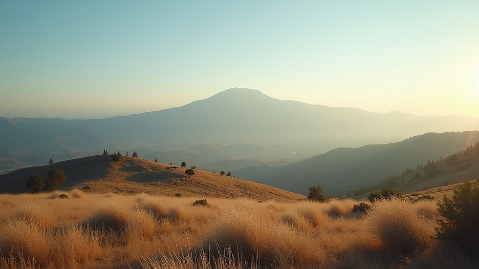 Wide angle view of the serene landscape surrounding Mount Hermon