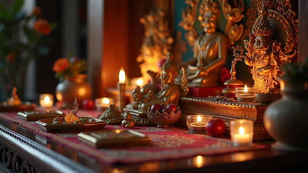 Close-up view of a traditional nganga altar adorned with spiritual items