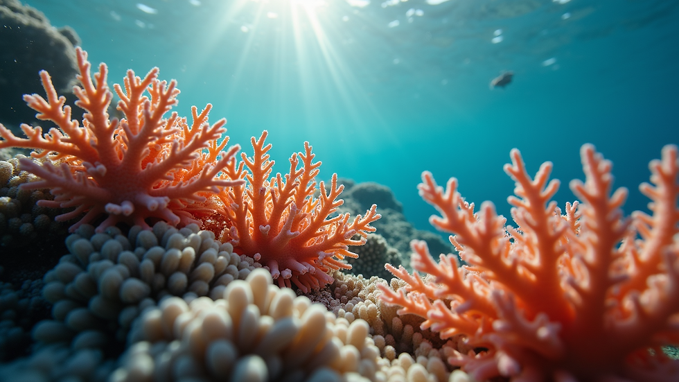 Close-up view of coral reefs shimmering under sunlight