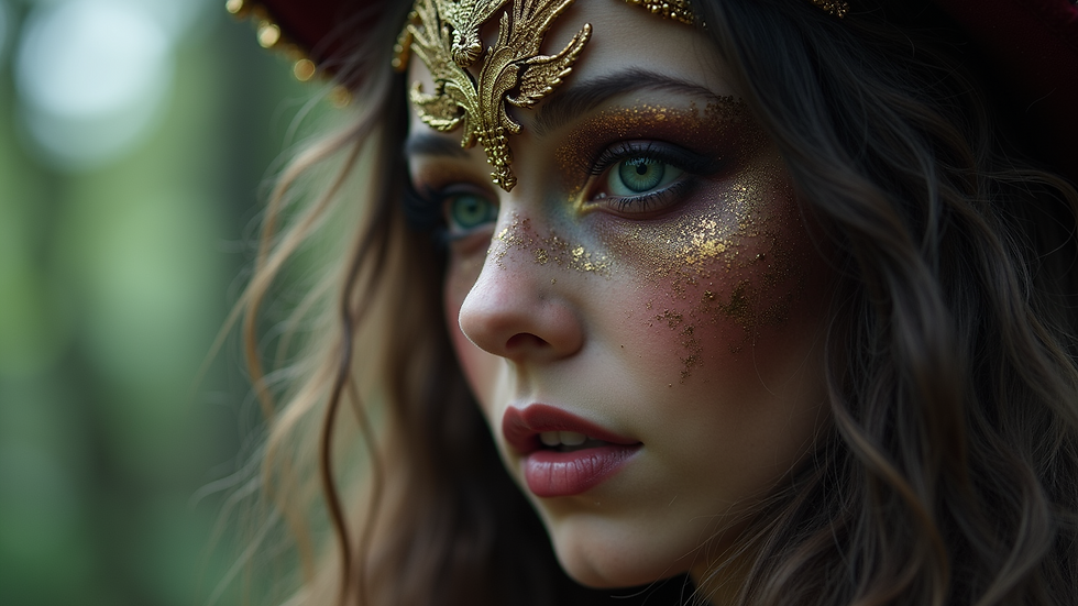 Close-up view of a detailed costume from a fantasy film, showcasing intricate embroidery and textures