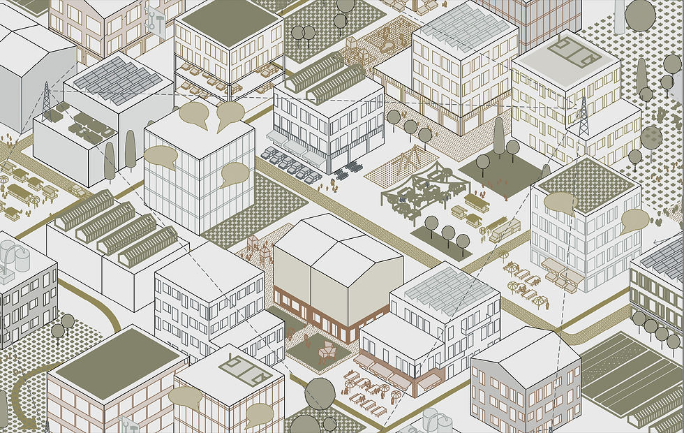 Standortunabhängige Studie zu Stadtbausteinen im städtebaulichen Kontext.