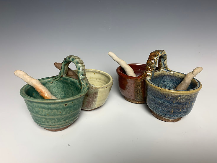 Salt and Pepper Container/ with Spoons Westport Isl Pottery