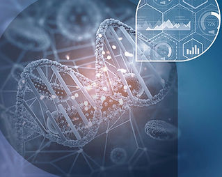 A 3D image of a DNA chain in front of a microbe