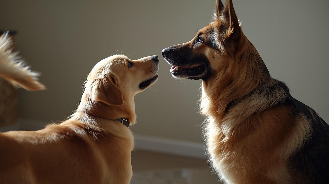 Dogs playfully greeting each other