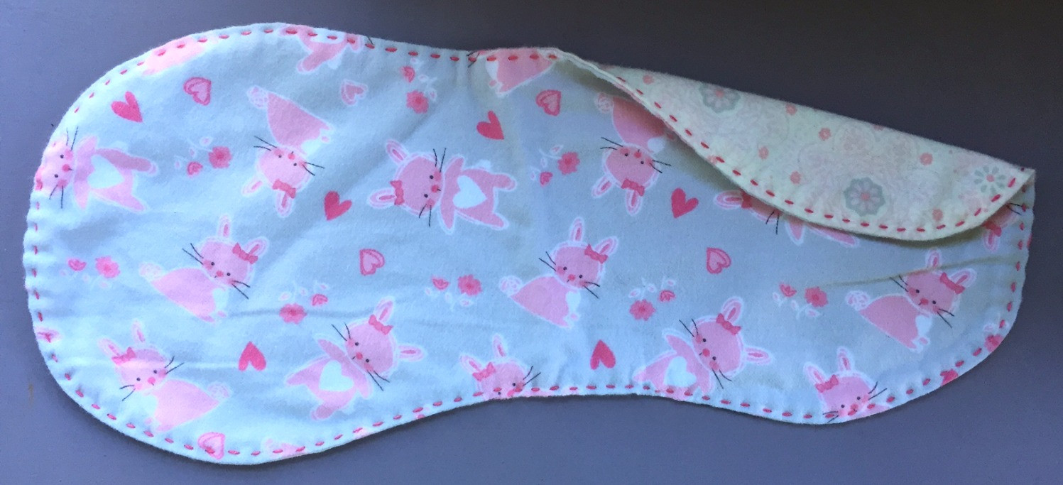 Pink Bunnies with Gray and Pink Fabric Burp Cloth