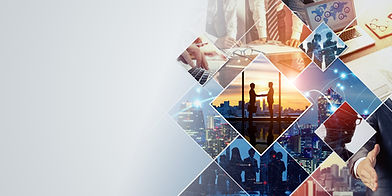 Collage visual of various business scenes. Wide angle image for banners or advertisements.