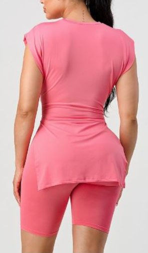  Side Slit Tank Top Biker Set
